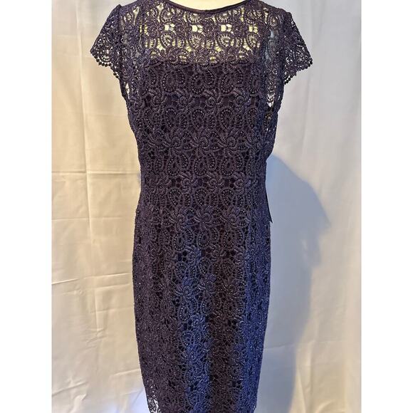 Patra LTD Eggplant Lacy Short Sleeve Dress Size 14 - Picture 2 of 7